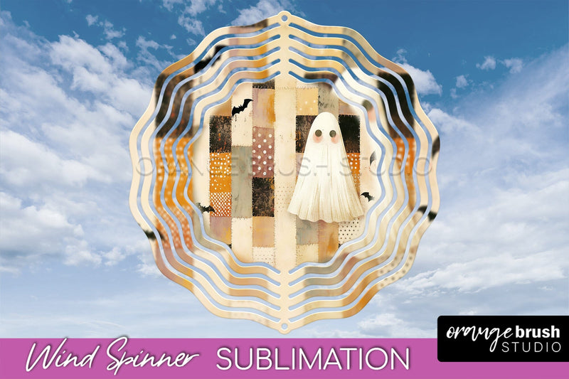 Patchwork Halloween Wind Spinner - Ghost Wind Spinner PNG Sublimation OrangeBrushStudio 