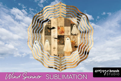 Patchwork Halloween Wind Spinner - Ghost Wind Spinner PNG Sublimation OrangeBrushStudio 
