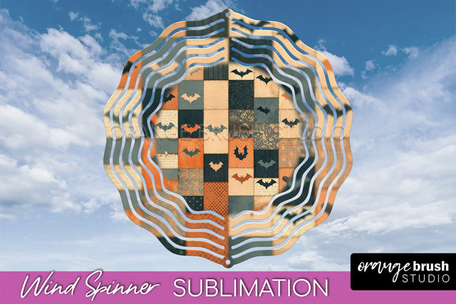 Patchwork Halloween Wind Spinner - Ghost Wind Spinner PNG Sublimation OrangeBrushStudio 