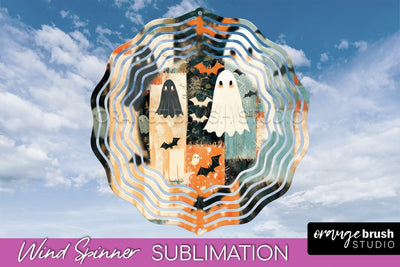 Patchwork Halloween Wind Spinner - Ghost Wind Spinner PNG Sublimation OrangeBrushStudio 