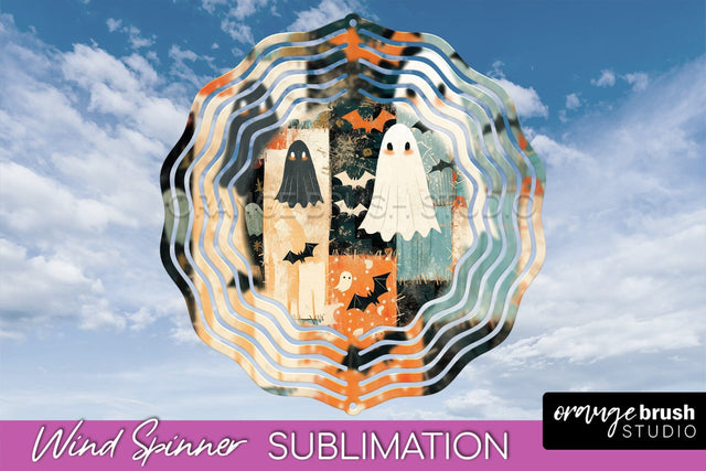 Patchwork Halloween Wind Spinner - Ghost Wind Spinner PNG Sublimation OrangeBrushStudio 
