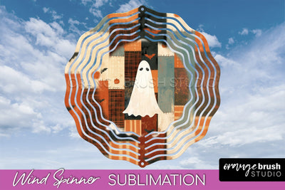Patchwork Halloween Wind Spinner - Ghost Wind Spinner PNG Sublimation OrangeBrushStudio 