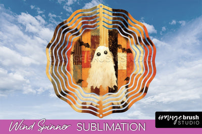 Patchwork Halloween Wind Spinner - Ghost Wind Spinner PNG Sublimation OrangeBrushStudio 