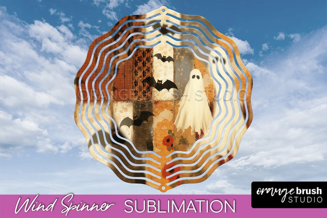 Patchwork Halloween Wind Spinner - Ghost Wind Spinner PNG Sublimation OrangeBrushStudio 