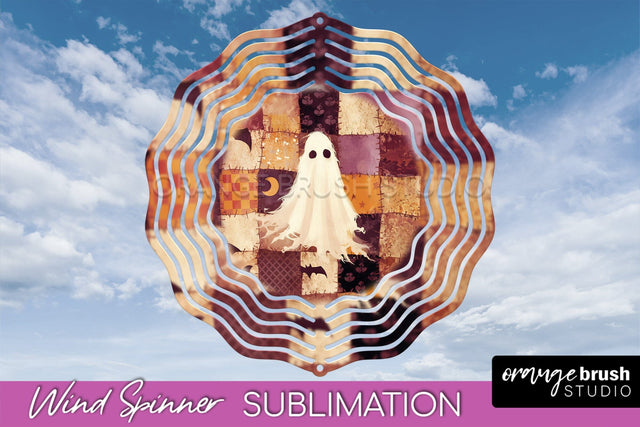 Patchwork Halloween Wind Spinner - Ghost Wind Spinner PNG Sublimation OrangeBrushStudio 