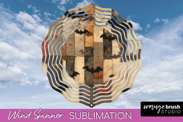 Patchwork Halloween Wind Spinner - Ghost Wind Spinner PNG Sublimation OrangeBrushStudio 