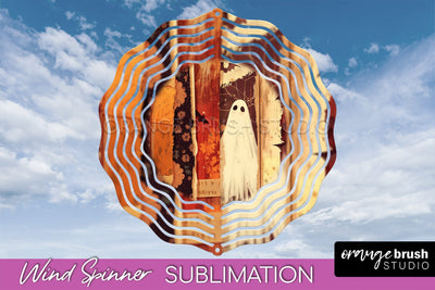 Patchwork Halloween Wind Spinner - Ghost Wind Spinner PNG Sublimation OrangeBrushStudio 