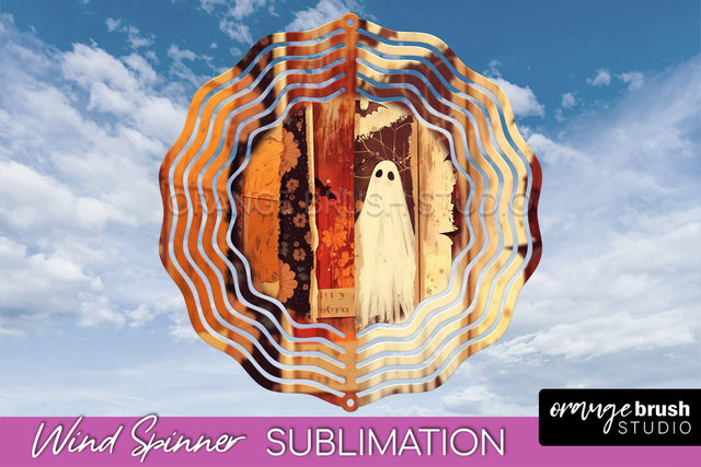 Patchwork Halloween Wind Spinner - Ghost Wind Spinner PNG Sublimation OrangeBrushStudio 
