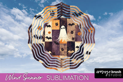 Patchwork Halloween Wind Spinner - Ghost Wind Spinner PNG Sublimation OrangeBrushStudio 