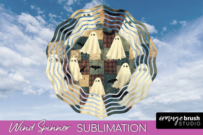 Patchwork Halloween Wind Spinner - Ghost Wind Spinner PNG Sublimation OrangeBrushStudio 