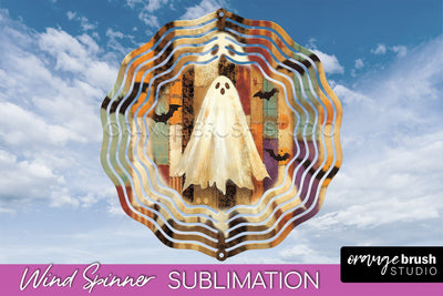 Patchwork Halloween Wind Spinner - Ghost Wind Spinner PNG Sublimation OrangeBrushStudio 