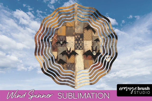 Patchwork Halloween Wind Spinner - Ghost Wind Spinner PNG Sublimation OrangeBrushStudio 