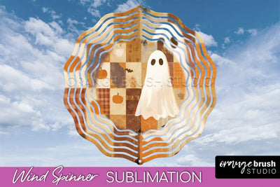 Patchwork Halloween Wind Spinner - Ghost Wind Spinner PNG Sublimation OrangeBrushStudio 