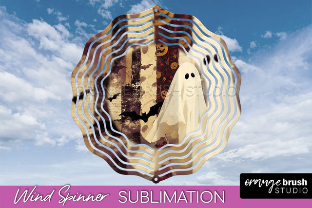 Patchwork Halloween Wind Spinner - Ghost Wind Spinner PNG Sublimation OrangeBrushStudio 