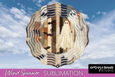 Patchwork Halloween Wind Spinner - Ghost Wind Spinner PNG Sublimation OrangeBrushStudio 