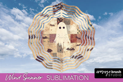 Patchwork Halloween Wind Spinner - Ghost Wind Spinner PNG Sublimation OrangeBrushStudio 