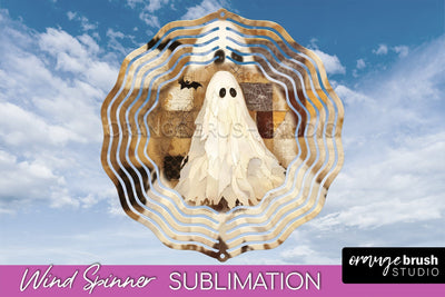 Patchwork Halloween Wind Spinner - Ghost Wind Spinner PNG Sublimation OrangeBrushStudio 