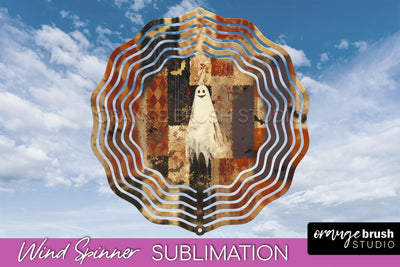 Patchwork Halloween Wind Spinner - Ghost Wind Spinner PNG Sublimation OrangeBrushStudio 
