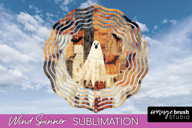 Patchwork Halloween Wind Spinner - Ghost Wind Spinner PNG Sublimation OrangeBrushStudio 