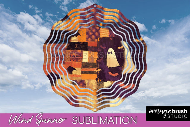 Patchwork Halloween Wind Spinner - Ghost Wind Spinner PNG Sublimation OrangeBrushStudio 