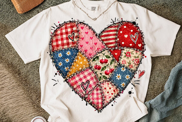 Patchwork Heart Sublimation PNG Design SVG DesignDestine 