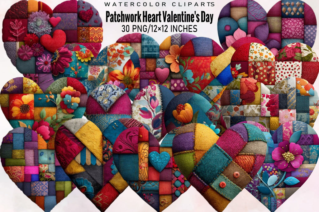 Patchwork Heart Valentine's Day PNG - So Fontsy