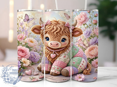 Patchwork Highland Cow 20oz Tumbler, Patchwork highland cow, Highland cow tumbler, 20oz skinny tumbler, Cute cow design, Patchwork tumbler wrap, Sublimation tumbler wrap, Quilted cow pattern Sublimation ToriDesigns 