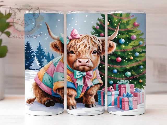 Patchwork Highland Cow Tumbler, Highland Cow Holiday Wrap, Quilted Farm Sublimation Design, Festive Cow Cup, 20Oz Skinny Tumbler Wrap, Rustic Christmas Mug, Country Animal Design Sublimation Lara' s Designs 