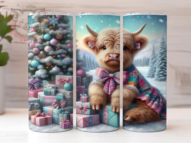 Patchwork Highland Cow Tumbler, Highland Cow Holiday Wrap, Quilted Farm Sublimation Design, Festive Cow Cup, 20Oz Skinny Tumbler Wrap, Rustic Christmas Mug, Country Animal Design Sublimation Lara' s Designs 