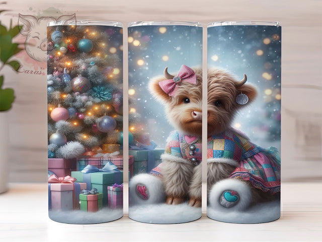 Patchwork Highland Cow Tumbler, Highland Cow Holiday Wrap, Quilted Farm Sublimation Design, Festive Cow Cup, 20Oz Skinny Tumbler Wrap, Rustic Christmas Mug, Country Animal Design Sublimation Lara' s Designs 