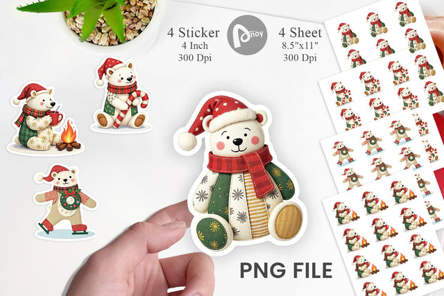Patchwork Polar Bear Sticker Sublimation artnoy 