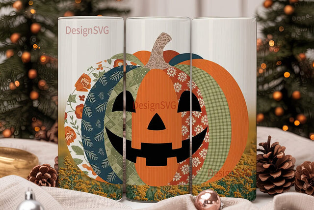 Patchwork Pumpkin 20oz Tumbler Wrap Sublimation DesignSVG 