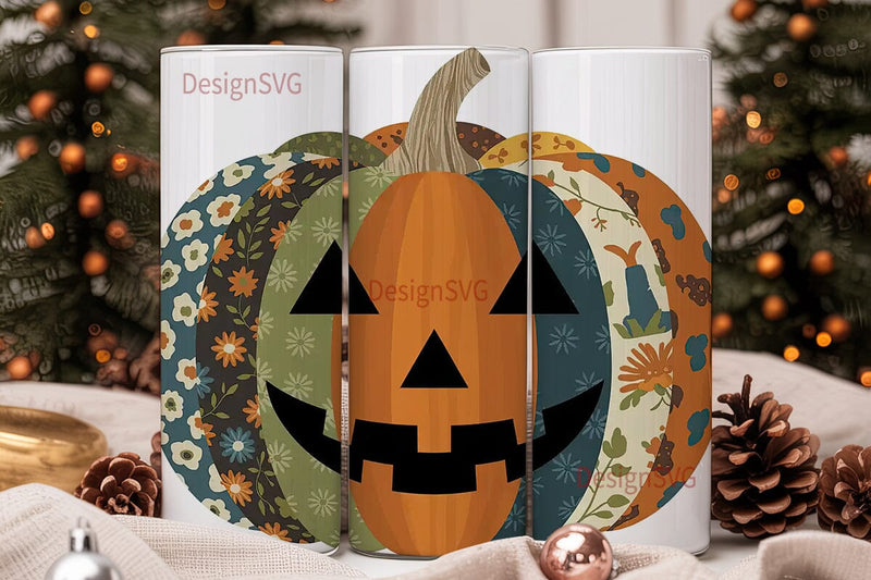 Patchwork Pumpkin 20oz Tumbler Wrap Sublimation DesignSVG 