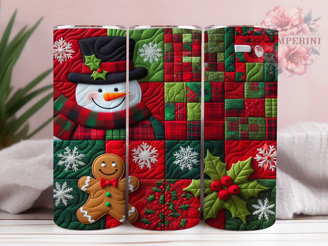 Patchwork Quilt Christmas Tumbler, Winter Country Wrap, Cozy Holiday Sublimation Design, Rustic Quilt Cup, 20Oz Skinny Tumbler Wrap, Handmade Christmas Mug, Country Patchwork Design Sublimation Li Zamperini 
