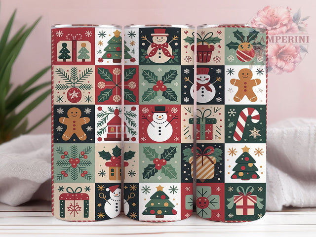 Patchwork Quilt Christmas Tumbler, Winter Country Wrap, Cozy Holiday Sublimation Design, Rustic Quilt Cup, 20Oz Skinny Tumbler Wrap, Handmade Christmas Mug, Country Patchwork Design Sublimation Li Zamperini 