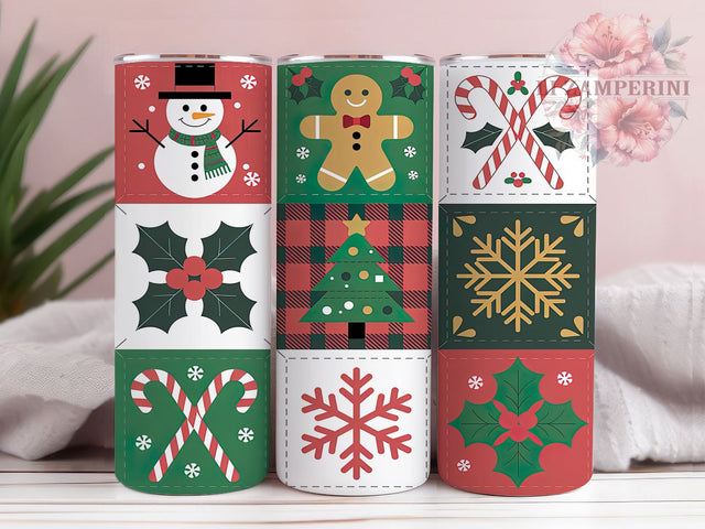 Patchwork Quilt Christmas Tumbler, Winter Country Wrap, Cozy Holiday Sublimation Design, Rustic Quilt Cup, 20Oz Skinny Tumbler Wrap, Handmade Christmas Mug, Country Patchwork Design Sublimation Li Zamperini 