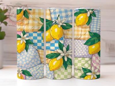 Patchwork Quilt Country Charm 20oz Tumbler, Country Style, Yellow Gingham, Seamless Pattern, Rustic Charm, 20oz Tumbler Wrap, Sublimation PNG Sublimation Lara' s Designs 