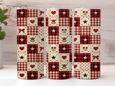 Patchwork Quilt Country Cozy 20oz Tumbler, Country Style, Cozy Pattern, Fabric Squares, Rustic Design, Skinny Tumbler, Sublimation PNG Sublimation Lara' s Designs 