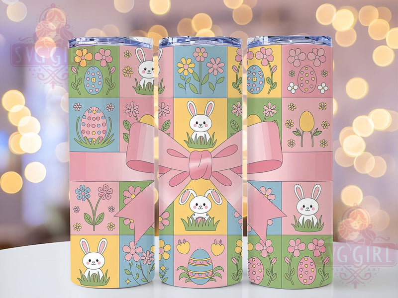 Patchwork Quilt Easter Bunny Tumbler, Easter Quilt Tumbler, Cute Bunny Wrap, Spring Patchwork Wrap, Festive Easter Wrap, Sublimation Design, Trendy Gift Idea Sublimation SvggirlplusArt 