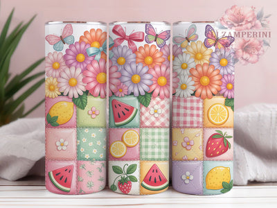 Patchwork Quilt Pastel Vintage 20oz Tumbler, Pastel Colors, Quilt Style, Vintage Design, Soft Aesthetic, Skinny Tumbler, Sublimation PNG Sublimation Li Zamperini 