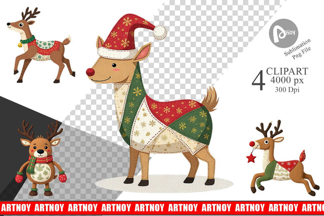 Patchwork Reindeer Clipart Sublimation artnoy 