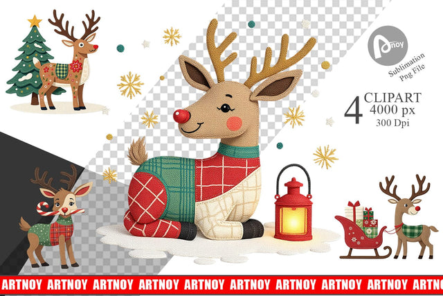 Patchwork Reindeer Clipart Sublimation artnoy 