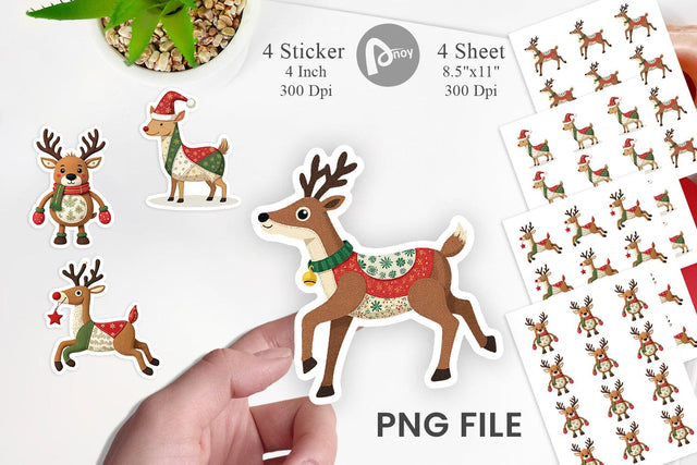 Patchwork Reindeer Sticker Sublimation artnoy 