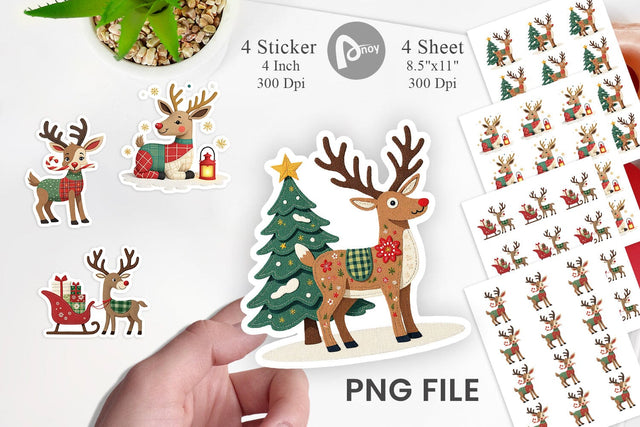 Patchwork Reindeer Sticker Sublimation artnoy 