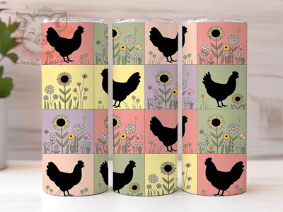 Patchwork Rooster Sunflower 20oz Tumbler, Patchwork Print, Rooster Hen, Sunflower Theme, Daisy Floral, 20oz Sublimation, PNG Design Sublimation Lara' s Designs 