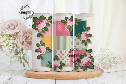 Patchwork Roses 20oz Tumbler Wrap Sublimation sassyprint 