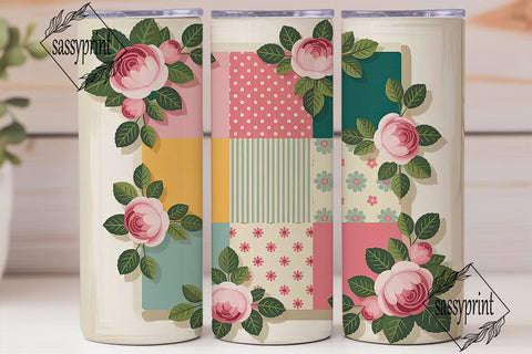 Patchwork Roses 20oz Tumbler Wrap Sublimation sassyprint 