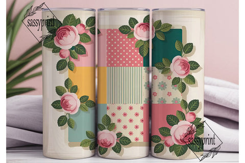 Patchwork Roses 20oz Tumbler Wrap Sublimation sassyprint 