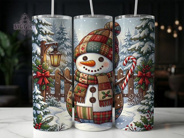 Patchwork Snowman 20oz Tumbler, Patchwork Snowman, Snowman Tumbler, Patchwork Tumbler, Snowman Wrap PNG, Snowman Tumbler PNG, Winter Snowman PNG, Patchwork Snowman PNG Sublimation SvggirlplusArt 