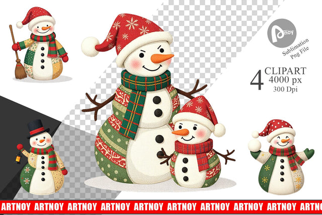 Patchwork Snowman Clipart Sublimation artnoy 